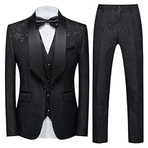 Tuxedo Suits for Men 3 Piece Regular Fit Suit Floral Pattern Blazer Jacket Waistcoat Pants Men Suit Set for Wedding