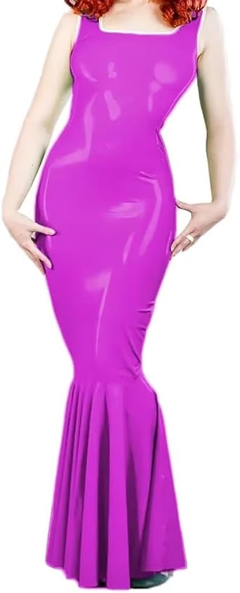 ERFSQIYALHJ Sexy Wetlook PVC Slim Fit Dress Party Tank Vestidos Women Elegant Square Neck Bodycon Dress