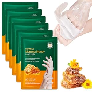 6 Pairs Hand Mask Gloves – Honey Hand Moisturiser Gloves – hand Masks for Dry Hands Repair – Moisturising gloves with Collagen Vitamins – Hydrating Nourishing Softening Exfoliating