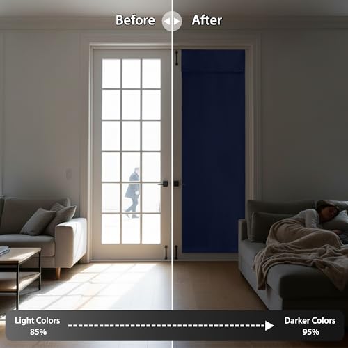 Image of RYB HOME Tricia Blackout French Door Curtain - Room Darkening Window Drape for Patio, Sidelight & Glass Doors, W 26 x L 69, 1 Pc, Navy Blue