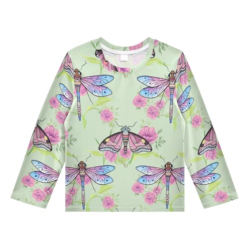 Dragonfly Butterfly Floral Green Rash Guard Shirt for Boys Sun Protection Shirt for Swimming Pool Beach UPF50+ 5-6T