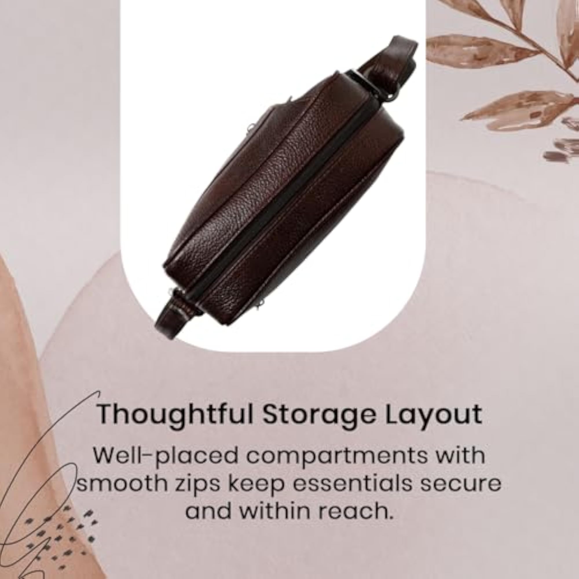 Vertical Zip Genuine Leather Sling Bag for Men