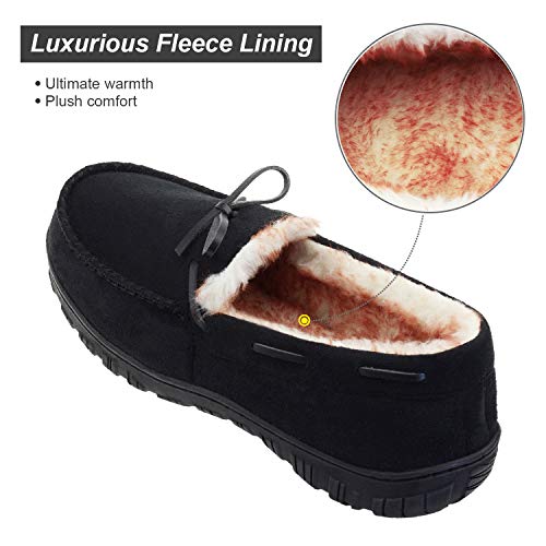LA PLAGE Bedroom Slippers for Mens Indoor Outdoor Moccasin Mens House Slippers with Arch Support 14 US Black