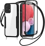 Cover per Samsung Galaxy A33 5G con Cordino, 360 Gradi Antiurto Custodia con Protezione Schermo Integrata Trasparente Rugged TPU Bumper Doppia Protettiva Cover per Samsung Galaxy A33 5G -Nero