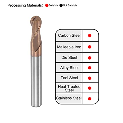 Image of uxcell Ball Nose End Mill 3mm Tip Radius Solid Carbide AlTiSin Coated CNC Router Bits 2 Flute Spiral Milling Cutter HRC55 with 6mm Shank 50mm (2-inch) Length