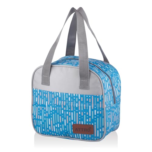 Image of ATTRO Easy Carry Insulated Lunch Bag, 7.5 Liter- Waterproof & Durable, Stylish Carry Bag for Kids, School, Office, Travel & Picnic, Spacious with Easy-to-Carry Handles -Blue