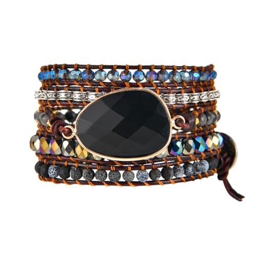 Image of YGLINE Boho Handmade Wrap Leather Tube Crystal Stone Bracelet for Women