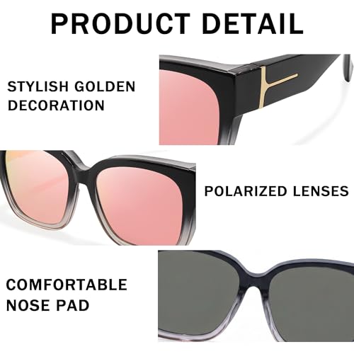 Image of SIPHEW Mirrored Sunglasses Polarized Fit Over Glasses for Women - Trendy Large Square w UV400 Protection Sun Glasses