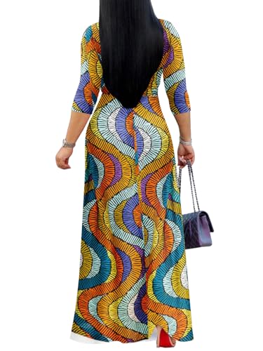 Image of Yajedo Womens Casual Summer Maxi Dress Plus Size Sexy Wrap V Neck 3 /4 Sleeve Sundress with Pockets
