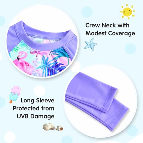 WhizBuzz Toddler Bathing Suits for Girls Size 3t 4t Purple Forest Long Sleeve Swimsuits Tankini Sets Beach Swimwear - Thumbnail 3