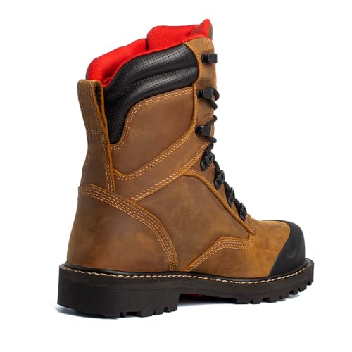 ROYER Men's Revolt Carbon Fiber Toe Vibram MegaGrip Pro Sole Work Boot Brown/Red - 8990RT Brown/RED2