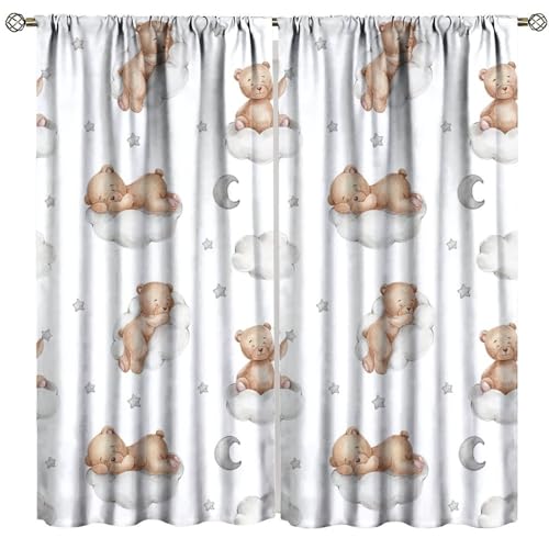 Nanacur Cartoon Kids Bear Curtains, Cute Lovely Bear Animal