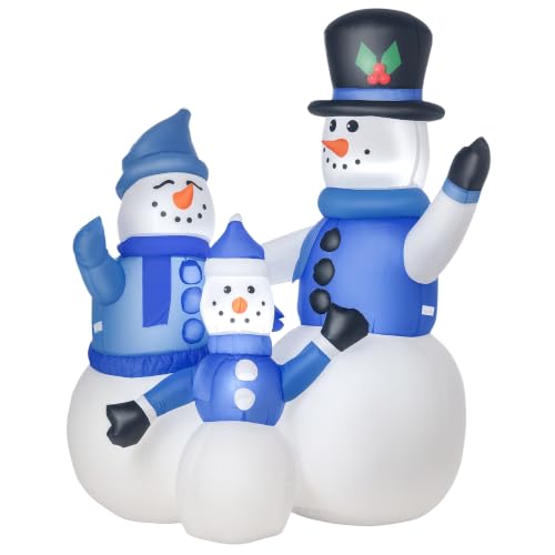 Image of HOMCOM 4ft Inflatable Christmas Snowmen Family Xmas LED Outdoor Indoor