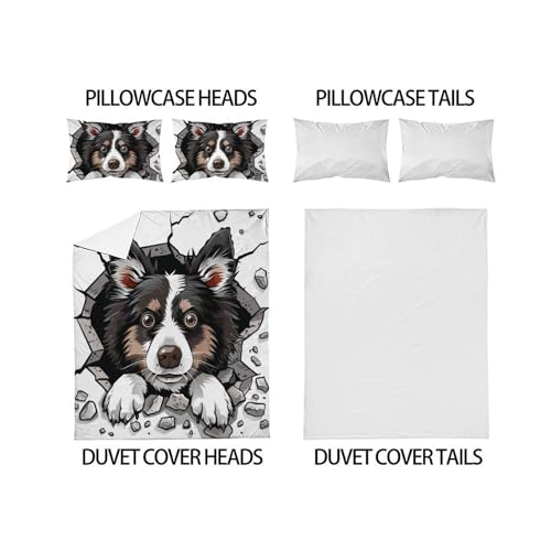 Parure de couette Border Collie microfibre 3 pièces pour lit double - 4