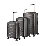 LIEFERUMFANG: 1 x Koffer Set Größen L (77 cm), M (67 cm) und S Handgepäck Maße: 55 x 39 x 20 cm erfüllt IATA Norm; Material Polypropylen ; Farbe Anthrazit (Grau); alle Größen mit TSA Schloss