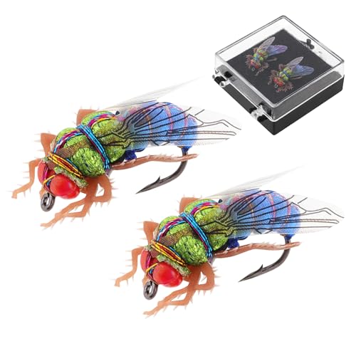 OriGlam 2 cebos de pesca con mosca, pesca con mosca seca para trucha, cebo biónico simulando cebo artificial, señuelos de gancho para agua salada y agua dulce
