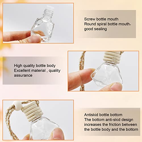 Image of 20pcs 8ML Diamond Shaped Glass Perfume Empty Bottles Five Line Lids Diamond Shaped Perfume Bottles Clear Glass Essential Oil Diffuser Oil Aromatherapy Perfume Hanging Bottles with Wooden Lids and Hanging String