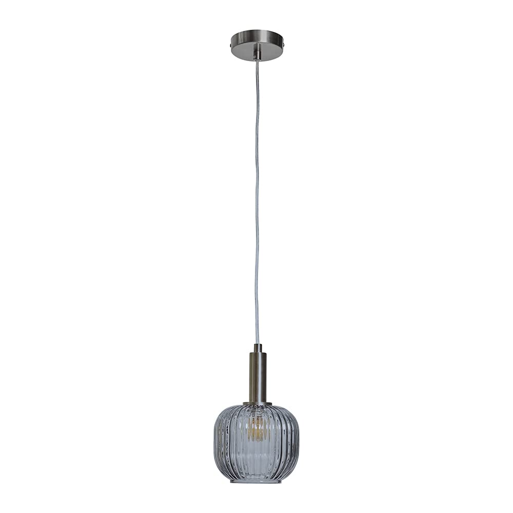 MiniSun | Brushed Chrome Ceiling Light Fitting with Ribbed Smoked Glass Shade | LED Bulbs, Home Décor Essential | Includes Bulb [2700K Warm White] | Includes Full Wired Fitting | Mains Wired