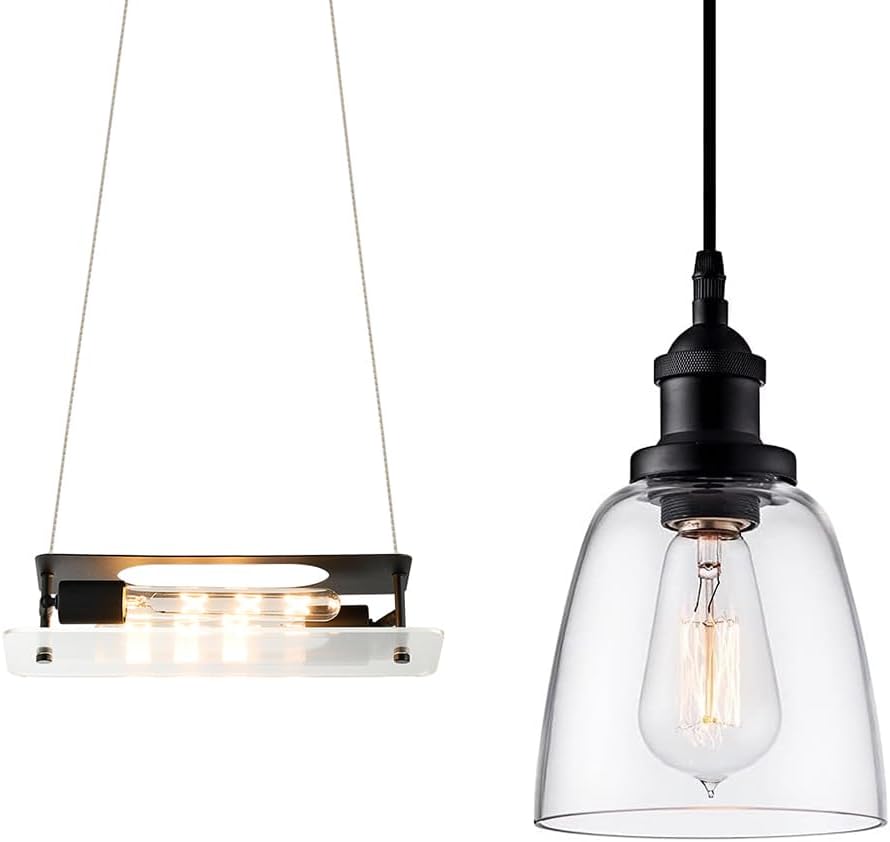 Modern Industrial Glass Pendant Light & Linear Island Light Bundle for Kitchen Dining Room