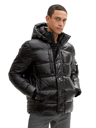 Tom Tailor Herren Pufferjacke mit Abnehmbarer Kapuze,36459 - Shiny Black, XXL – Ansicht 1