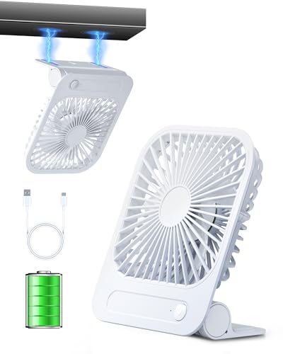 scenein Usb Desk Fan with Magnetic Base, Portable Fan for Cruise Ship Cabin, Mini Personal Rechargeable Fan for Travel, 1200 Mah Battery Powered Thin for Office Bedroom Dorm Kitchen Table, White