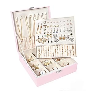 Allinside Organisateur de Boîte à Bijoux pour Dames Filles, Étui de Rangement de Bijoux en Double Couche pour Boucles D&rsquo;oreilles, Colliers et Bracelets, Cadeaux D&rsquo;anniversaire et de Noël, Perle Rose