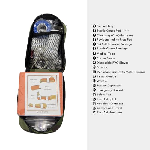 ZeekPet Pet First Aid Kit Portable Adventure Medical Travel Kit Perfect for Outdoor Activities with Dog or Cat- First Aid Splint Multi-Function Magnifying Glass & Emergency Blanket
