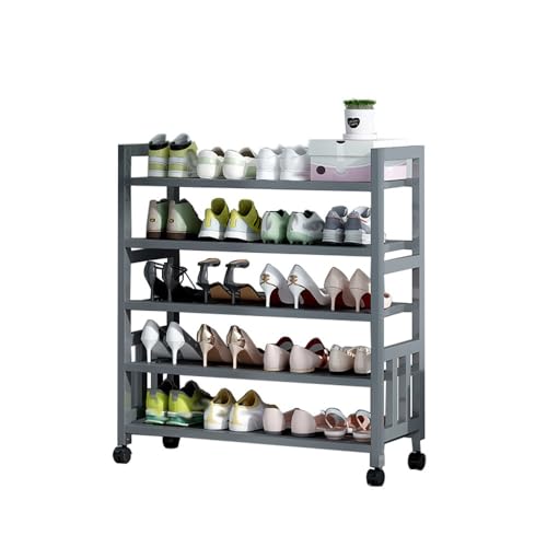 ZXDTVFGN Zapatero de bambú con Ruedas y Compartimentos extraíbles para Armario, Entrada, Pasillo, Organizador de Almacenamiento, Estante con Estructura Estable, 5 Niveles, 70 cm (Color NATU