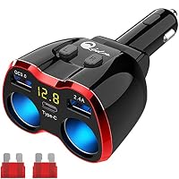 GTIWUNG 2Pz Doppia Presa Accendisigari Auto 12V, Cavo di Prolunga per Presa Accendisigari, Auto Accendisigari 2-Way Splitter con 4Pz Copertura Antipolvere, Adattatore con Indicatore LED, Rosso