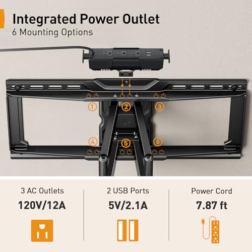 undefined Perlegear Full Motion TV Wall Mount with Power Strip for 42–90 Inch TVs up to 150 lbs, Pre-Assembled TV Mount Has Smooth Swivel, Tilt, Extension, Max VESA 600x400mm, 12“/16”/24” Wood Studs, PGLF11 の商品画像 3