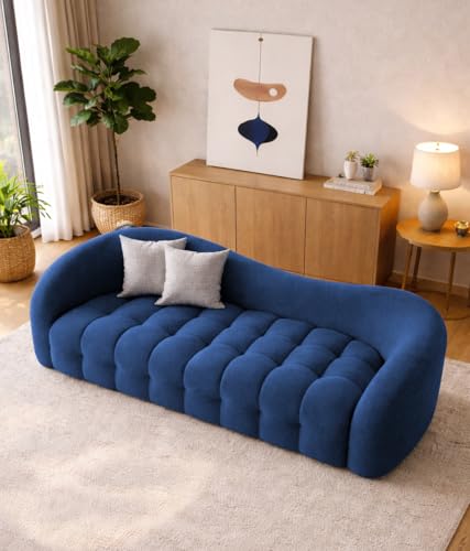 Image of Casaliving Ariana Modern Premium Boucle Fabric Sofa, Upholstered 3 Seater Sofa Set for Living Room, (Blue Colour) Premium Boucle Fabric Sofa