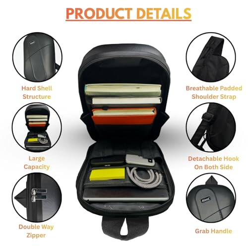 Image of Tukzer ABS Hard Shell Sling Bag Aliens Series 180Open Crossbody Side Shoulder Bag for Mens, Women, Office,Travel,Everyday Mini Backpack for iPad,Tablet,Smartphone,Charger,Headphone,HDD,Camera(01-GRY)