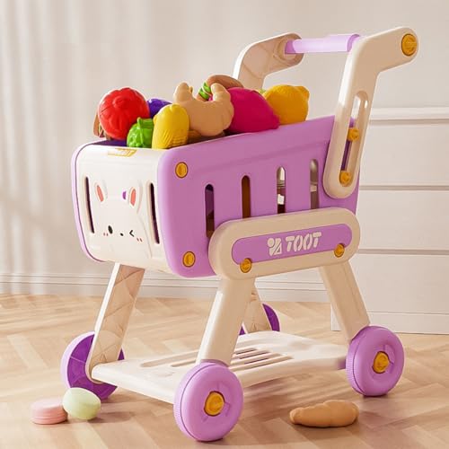 Générique Shopping Trolley for – Role Play Set | with Simulated Food, Promotes Imagination, Hand Eye Coordination and Social Youth, Educational Role