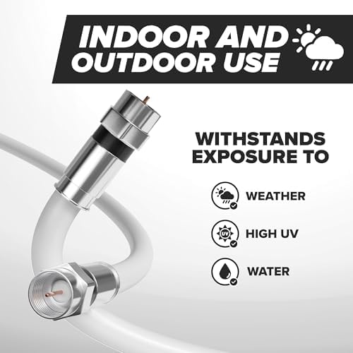 75' Feet, White RG6 Coaxial Cable (Coax Cable) with Weather Proof Connectors, F81 / RF, Digital Coax - AV, Cable TV, Antenna, and Satellite, CL2 Rated, 75 Foot - 2