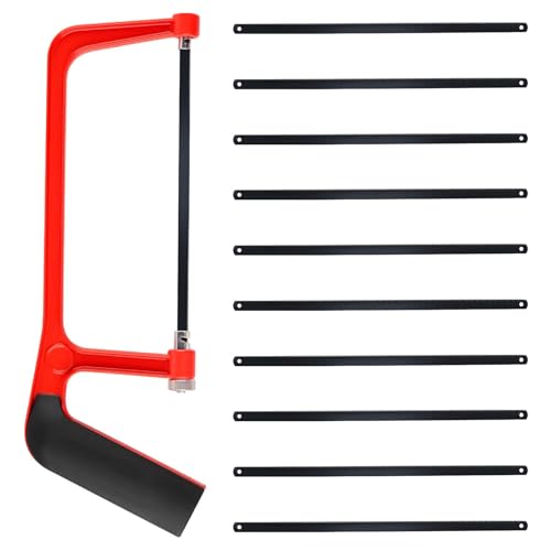 Junior Hacksaw with 10 Replaceable Blades, Adjustable Angle Mini Hacksaw for Plastic, Wood, PVC Cutting - 15cm Blade Length, Lightweight and Durable for Beginners and DIY Projects (Red)