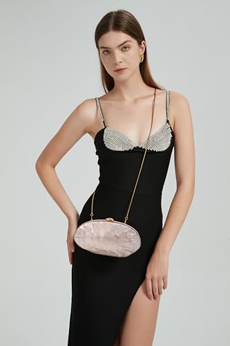 Image of RomanticDesign Women Shell Shape Acrylic Clutch Shiny Marble Purse Wedding Prom Party Evening Handbag