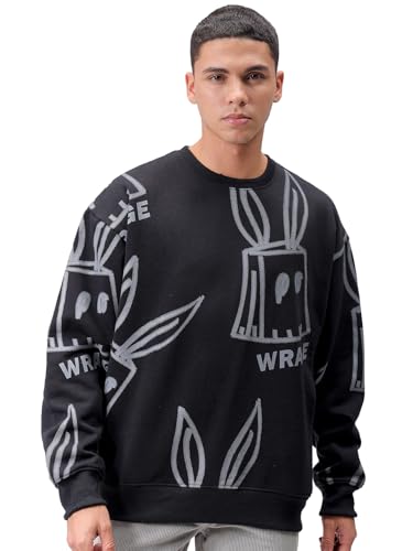 Sweat-shirt abstrait pour homme noir surdimensionné taille 46 mode urbaine