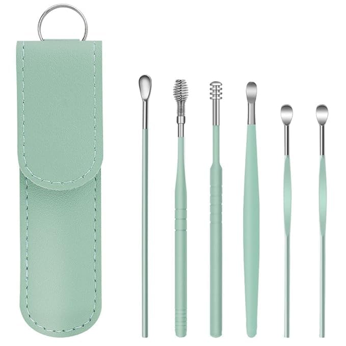Flavoma Ear Wax Cleaner 6pcs | Resuable Ear Cleaner Tool Set with Storage Leather Pouch | Ear Wax Remover Tool Kit with Stainless Steel Ear Curette Cleaner and Spring Ear Buds Cleaner | Painless Ear Pick - 6 (green Color) (B0D2XV97TP) Amazon Price History, Amazon Price Tracker