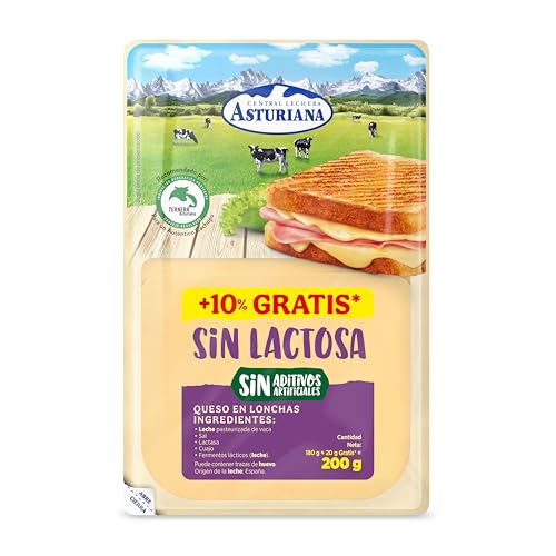 Central Lechera Asturiana Queso Sin Lactosa en Lonchas, Envase 180g