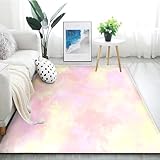 Menkala Pale Pink 3×5 Rugs,Ombre Yellow Washable Rug,Tie Dye Area Rugs,Watercolor Art Outdoor Rug for Dorm Entryway,Indoor Outdoor Bedroom Decor