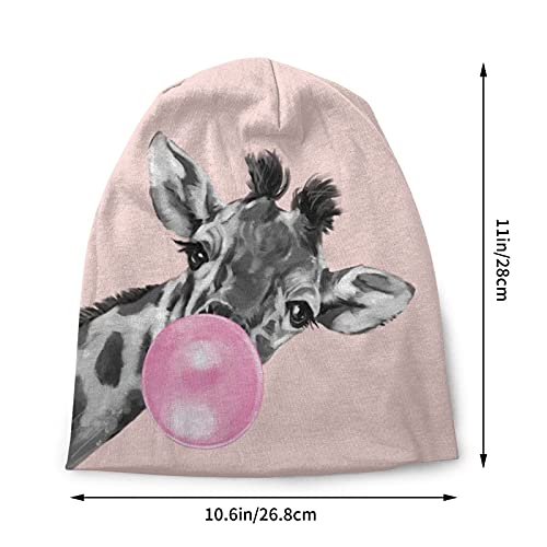 Cute Giraffe is Blowing Bubbles Baggy Slouchy Beanie Chemo Hat Cancer Headwear Knitted Hats Scarf Nightcap for Women Men - Thumbnail 2