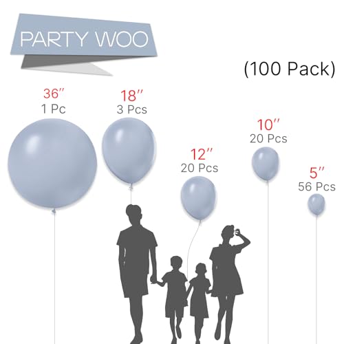PartyWoo Dusty Blue Balloons 100 pcs Different Sizes of 18 12 10 5 Inch Light Boho Blue Balloon Arch Kit Garland for Graduation Wedding Baby Shower Graduation Birthday Party Decorations Blue-F51 - 7