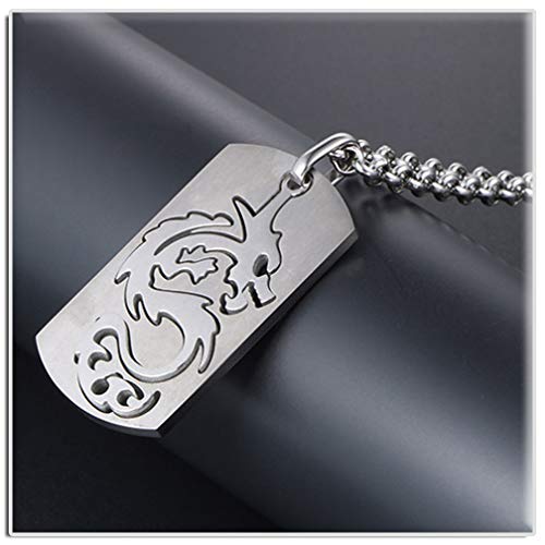 Xusamss Hip Hop Titanium Steel Dragon Dog Tag Pendant Necklace,24" Chain #TOP4