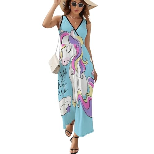 Robe longue d'été licorne bleue col V pour rester fraîche et élégante sans souffrir de la chaleur