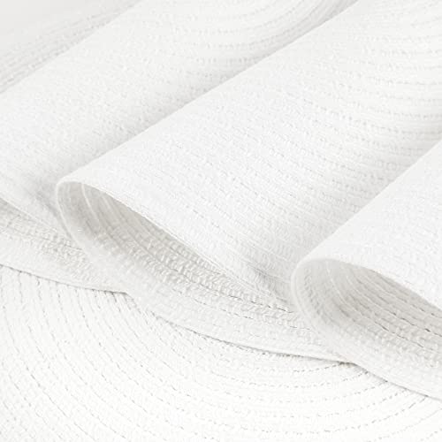 Image of SHACOS Round Braided Placemats Set of 6 Round Table Mats for Dining Table 15 inch Washable Cotton Polyester Place Mat (White, 6)