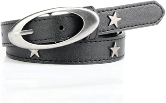 Pooyikoi Womens Leather Belt Black Belt Women Fashion Soft Faux Leather for Jeans Pants Star Belts Y2k Accessories