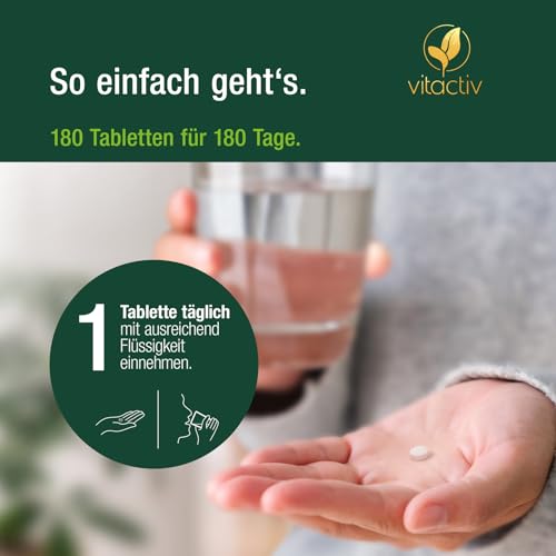 VITACTIV Vitamin B12 Tabletten Hochdosiert - 180 Stk für 180 Tage - Bioaktives Methylcolabamin, Vitamin B12 500µg - Hohe Bioverfügbarkeit, Vegan, kein Magnesiumstearat, Laborgeprüft in Deutschland