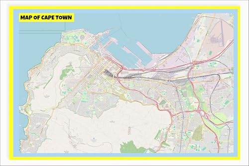 20x30 - Map of Cape Town with Neighborhoods, Streets, Roads, Highways and Parks - Laminated Wall Map Poster Print - Vivid Imagery with Bright Colors