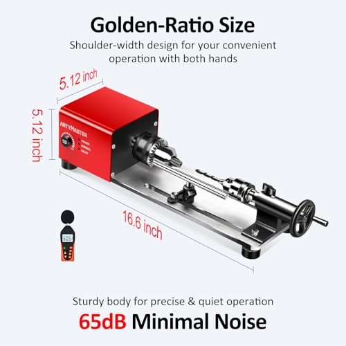 Mini Lathe, WM101A Mini Wood Lathe Machine, 24VDC 96W Power Lathe, Small Benchtop Lathe with Wood Turning Lathe Tools Kits, Infinitely Variable Speed, Professional for DIY Woodworking.