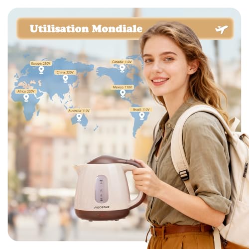 Aigostar Mini Bouilloire Electrique de Voyage, Filtre Anticalcaire, Marron – vue 2
